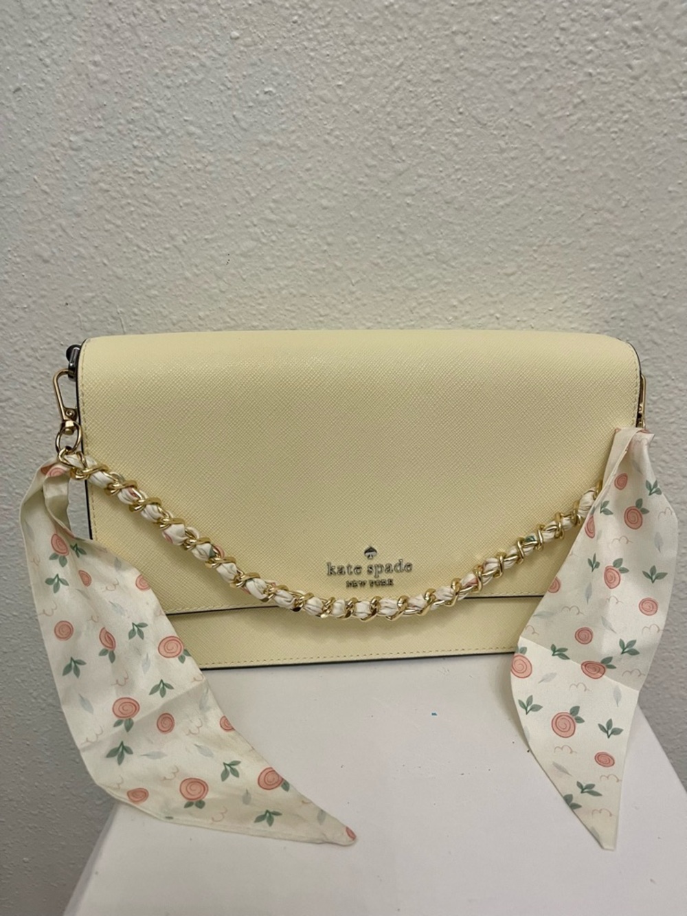 Bag Charm: Gold Chain Bag Strap with Pink Floral Scarf Accents